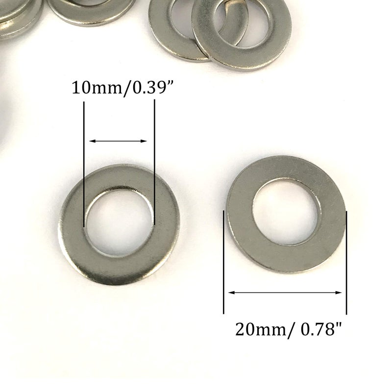 NACX M10 Flat Washer, 304 Stainless Steel, 10mm ID, 20mm OD, 2mm Thickness, Plain Finish, for Bolt and Screw (Pack of 100) - Image 2